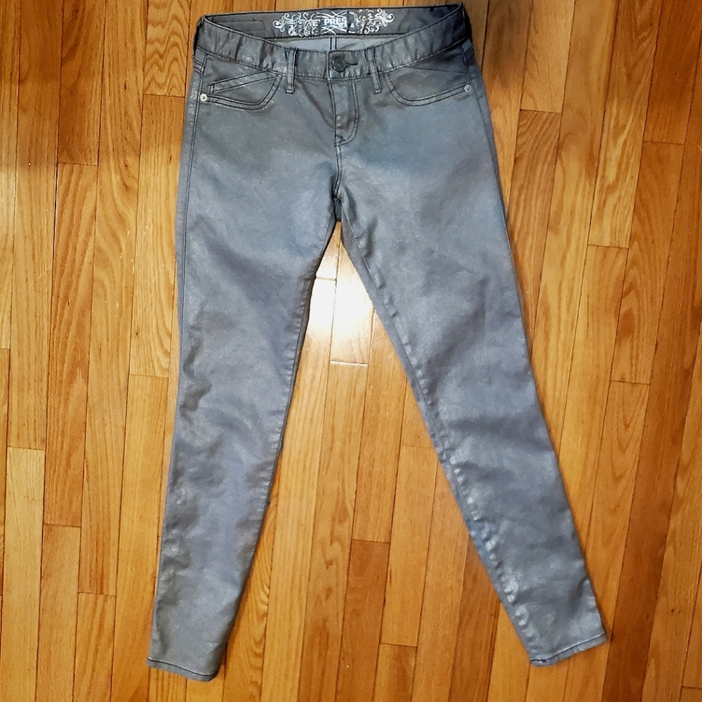 Express metallic silver jean leggings jeggings